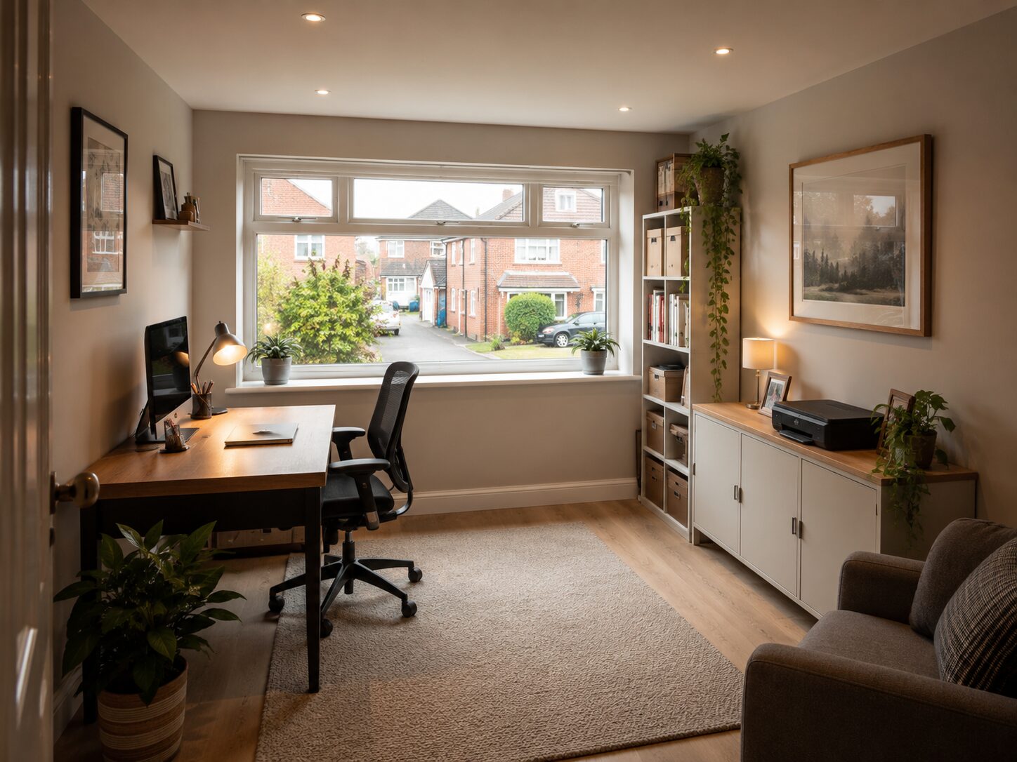 Garage converted into a home office with new front window in a Nottingham home